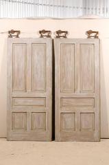 Pair of Early 20th C. Painted Wood 5-Panel Pocket Doors, with Original Hardware