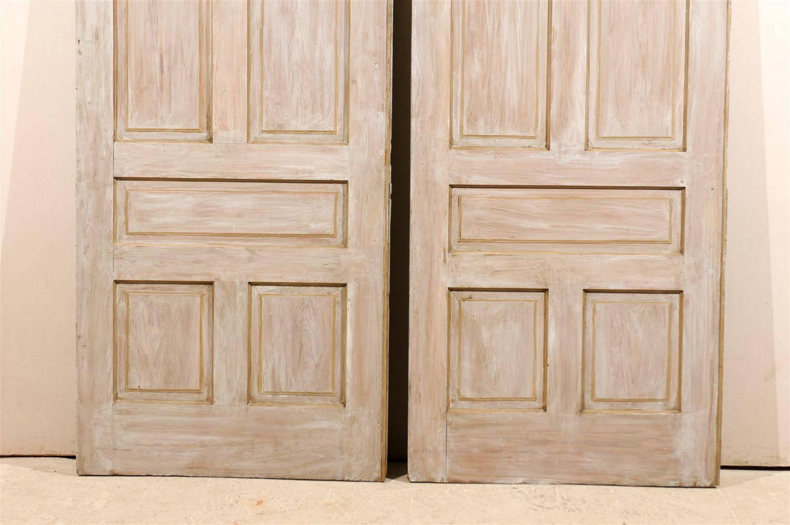 20th Century Pair of Early 20th C. Painted Wood 5-Panel Pocket Doors, with Original Hardware For Sale