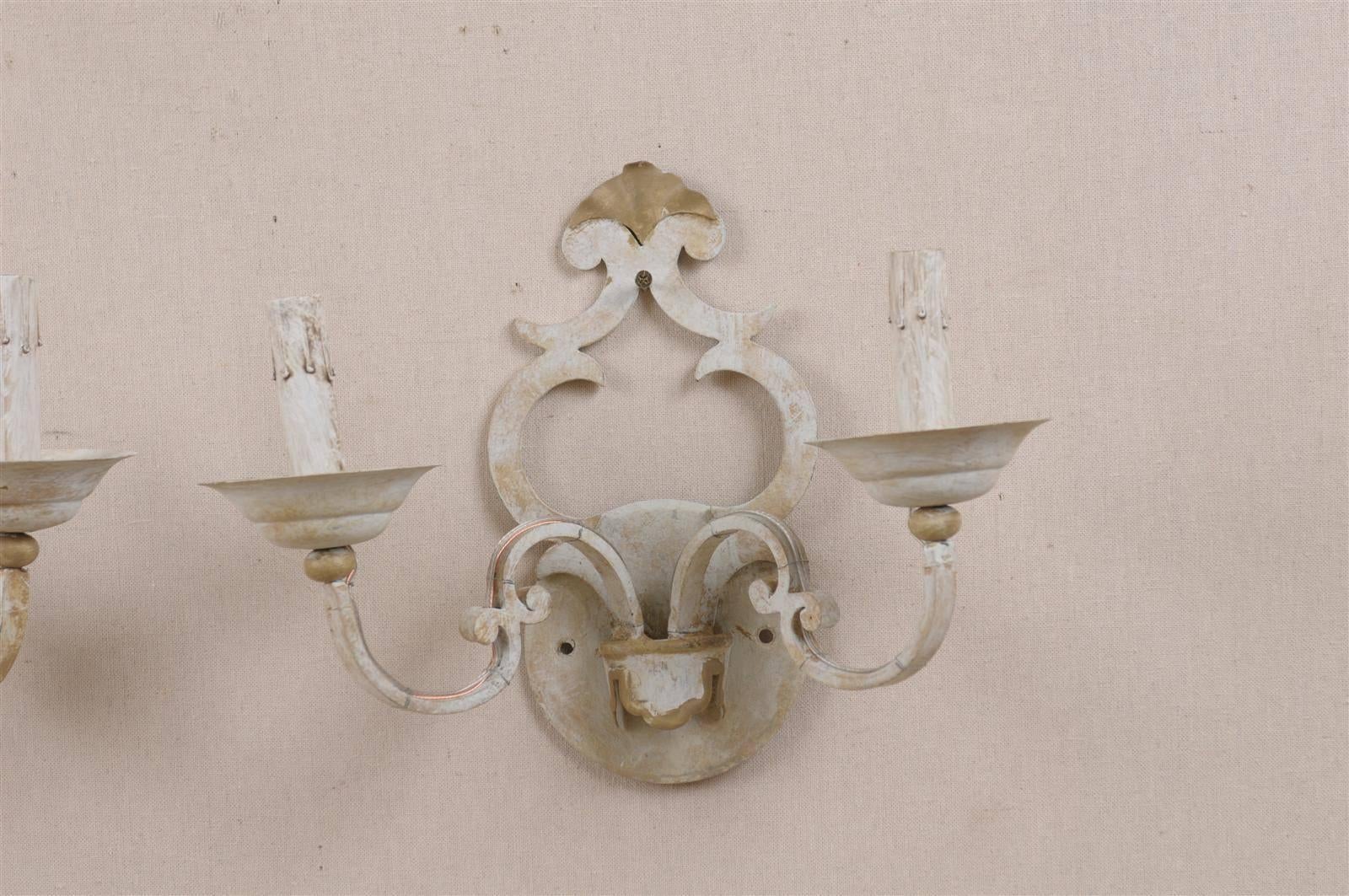 20th Century Pair of Two-Light Painted Metal Sconces