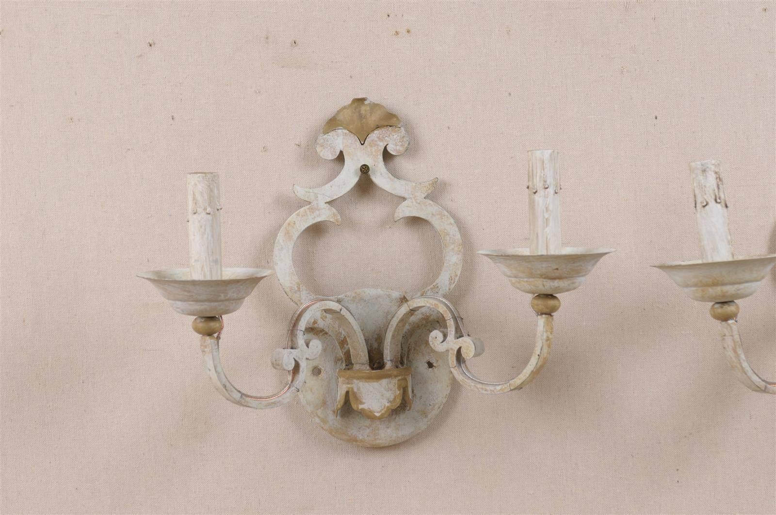 Pair of Two-Light Painted Metal Sconces In Good Condition In Atlanta, GA
