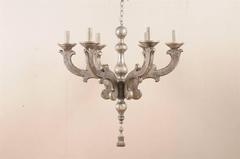 An Italian Silver Gilt Six-Light Wooden Chandelier with a Turned Central Column