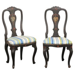 French Provincial Pair of Hand-Painted Chairs w/Upholstered Seats, 19th C.