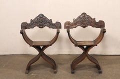Spanish Renaissance Revival Style Carved-Walnut Savonarola Chairs, Mid 20th C.
