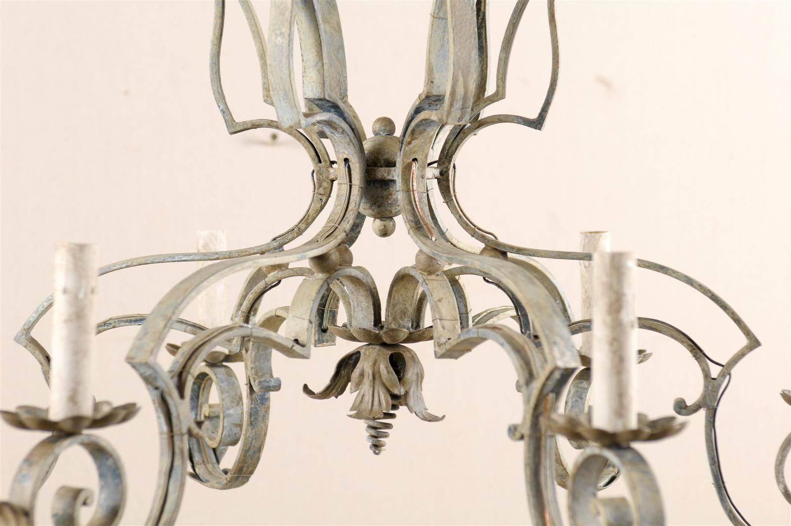Iron French Mid-20th Century Painted Six-Light Chandelier For Sale