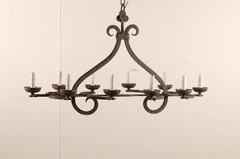 French Vintage Forged Iron Ten-Light Chandelier