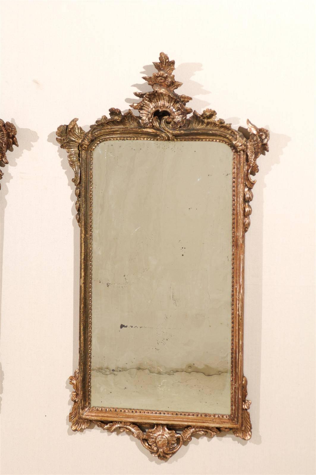 Pair of 18th Century Italian Mirrors in Rococo Style with Nicely Aged Gold Color In Good Condition In Atlanta, GA
