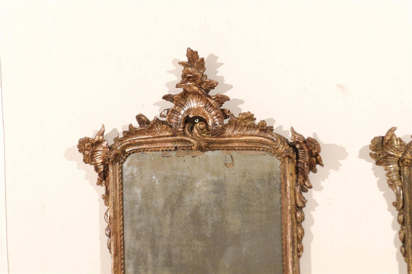 Pair of 18th Century Italian Mirrors in Rococo Style with Nicely Aged Gold Color 2