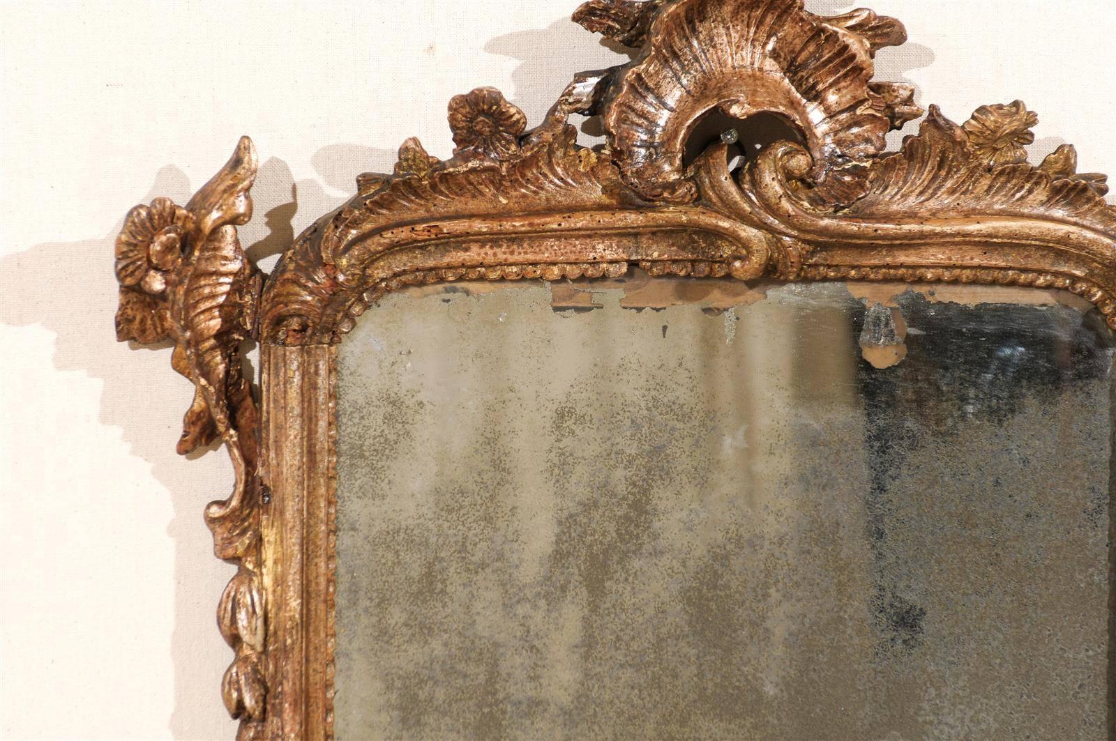 Pair of 18th Century Italian Mirrors in Rococo Style with Nicely Aged Gold Color 3