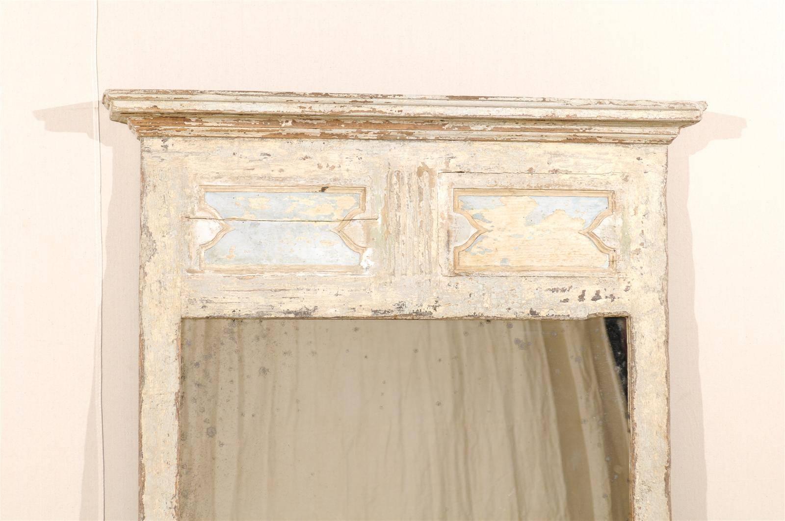 A 19th Century Spanish Large Painted Wood Trumeau Mirror In Good Condition In Atlanta, GA