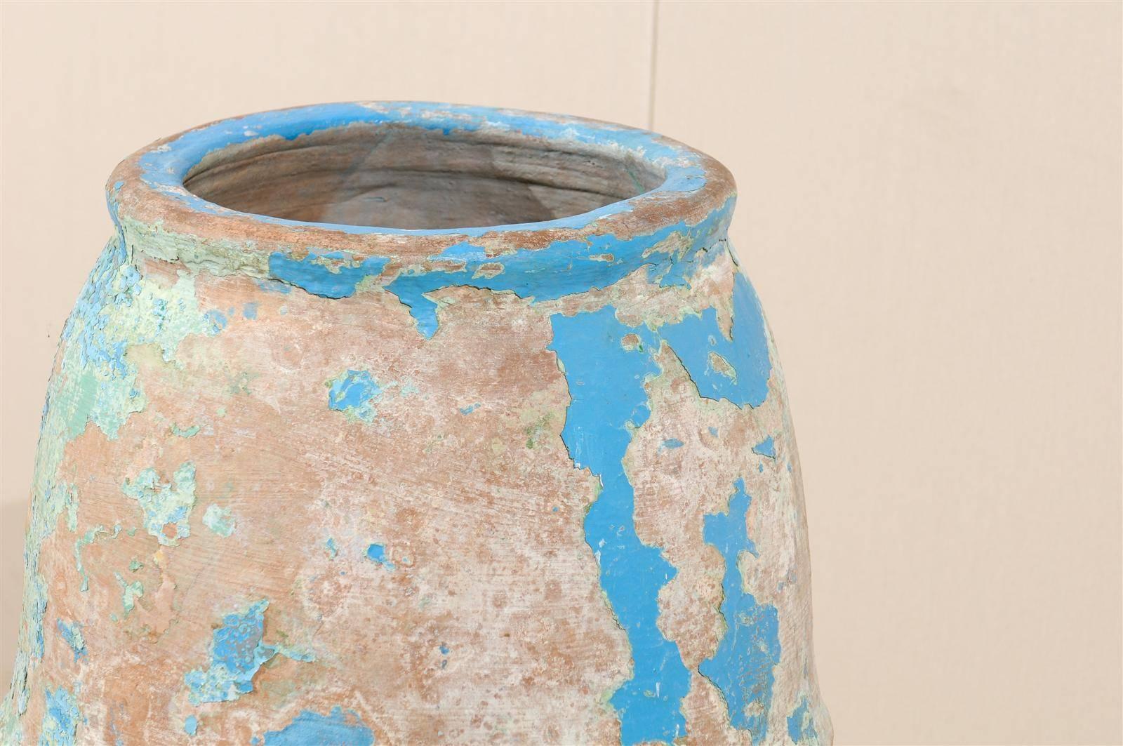 Spanish, Mid-19th C. Terracotta Olive Jar with Remains of Blue / Turquoise Paint 2