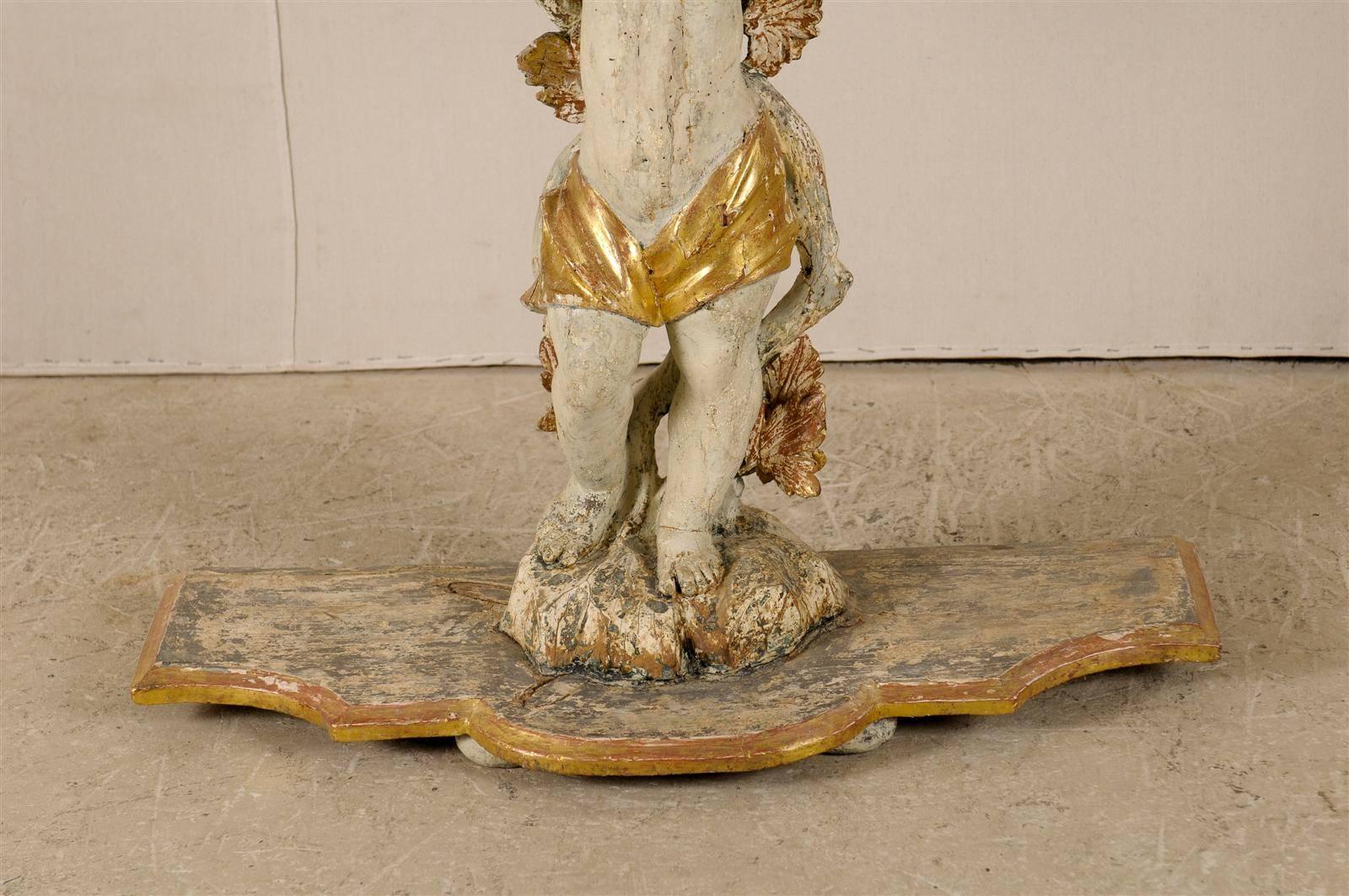 18th Century and Earlier An Exquisite Italian 18th C. Putto Console with Gilded Wood and Grapevine Motif