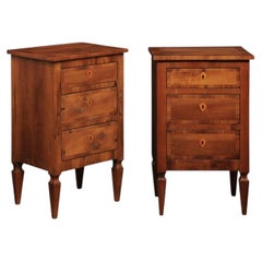 Italian Pair Wooden 3-Drawer Side Chests w/Crossbanding Accents, Early 20th C.