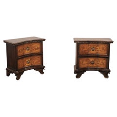 Venetian Antique Pair Reverse Serpentine Side Chests w/Intricate Marquetry