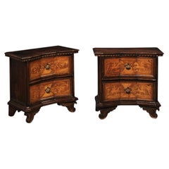 Venetian Antique Pair Reverse Serpentine Side Chests w/Intricate Marquetry