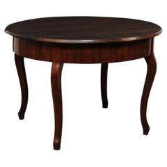 French Provincial 46" Round Hardwood Table on Cabriole Legs, Mid 20th C.