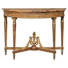 French Neoclassical Period Giltwood Demi-Lune Console Table w/ Amber Marble Top