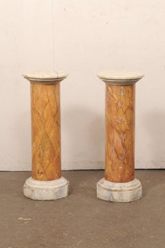 Italian Pair 3 Ft Tall Mid-Century Column Pedestals w/Faux Marble Finish