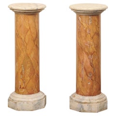 Italian Pair 3 Ft Tall Mid-Century Column Pedestals w/Faux Marble Finish