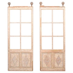Pair of Tall Antique French Glass & Wood Panel Doors with Rollers at Top