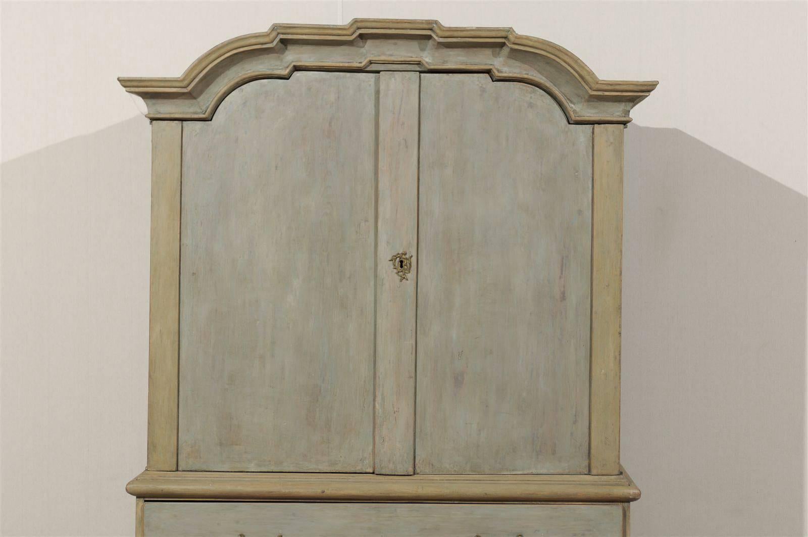 A Swedish Period Rococo 18th Century Painted Wood Linen Press Cabinet In Good Condition In Atlanta, GA