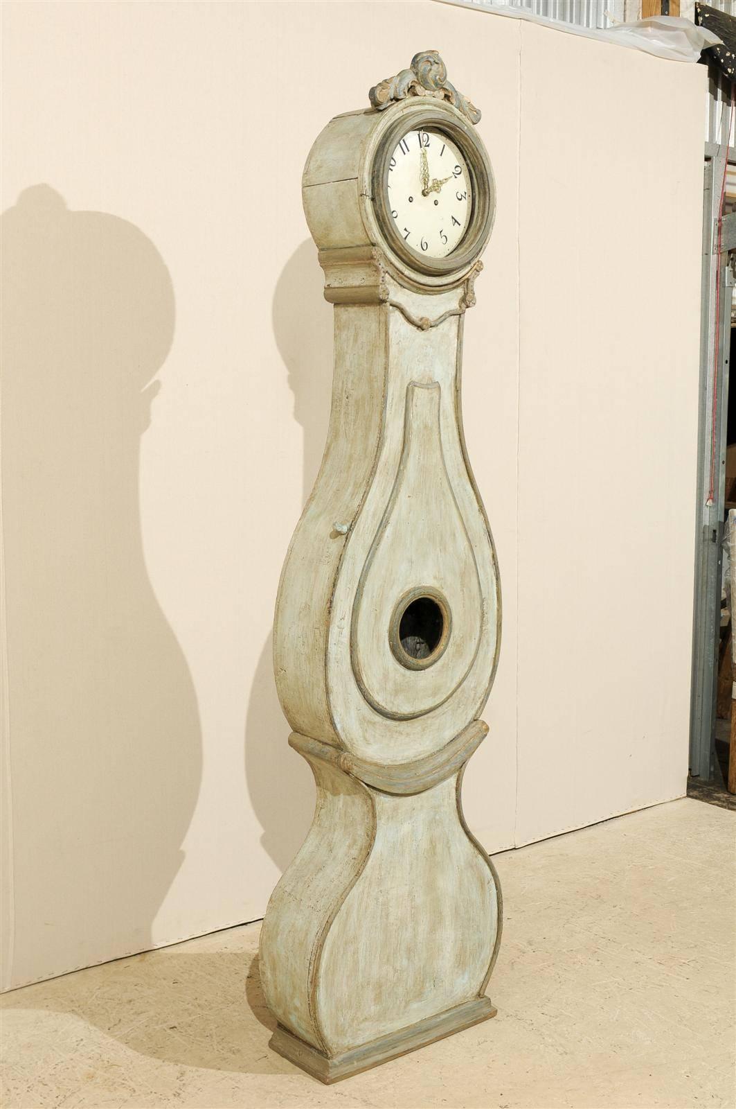 A 19th Century Swedish Fryksdahl Longcase Floor Clock with Leaf Motif Crest 3