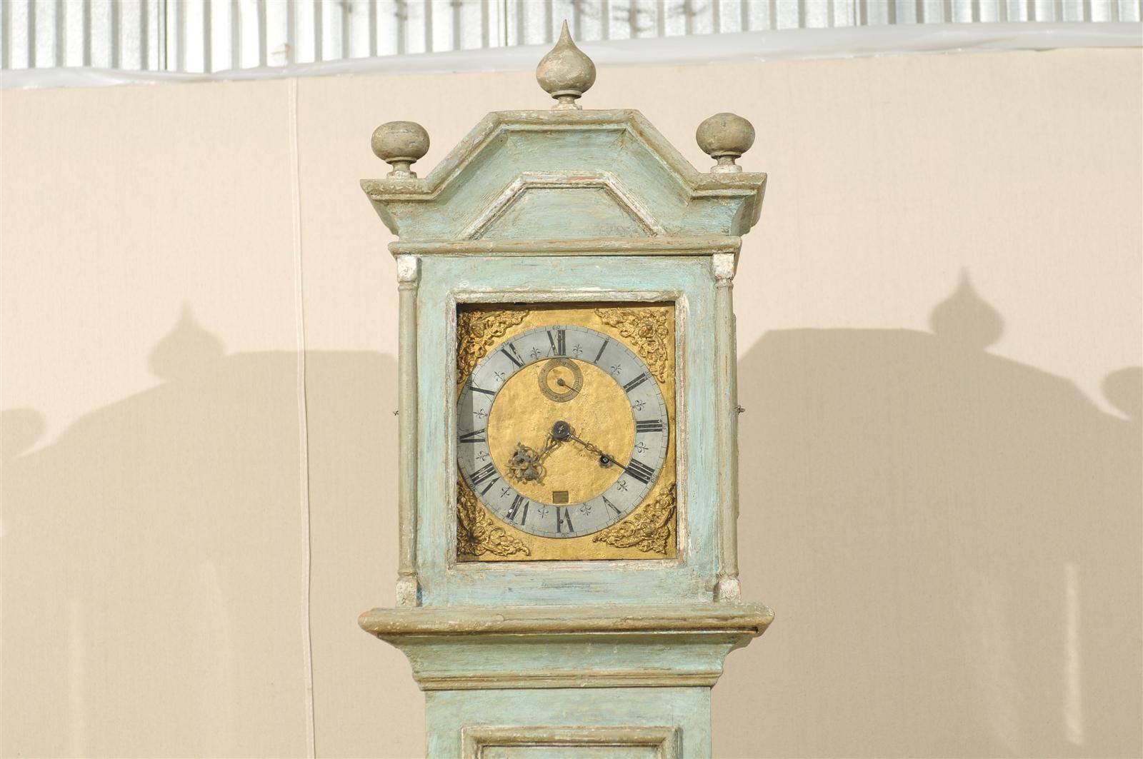 19th Century Swedish Painted Wood Clock with Linear Profile 1