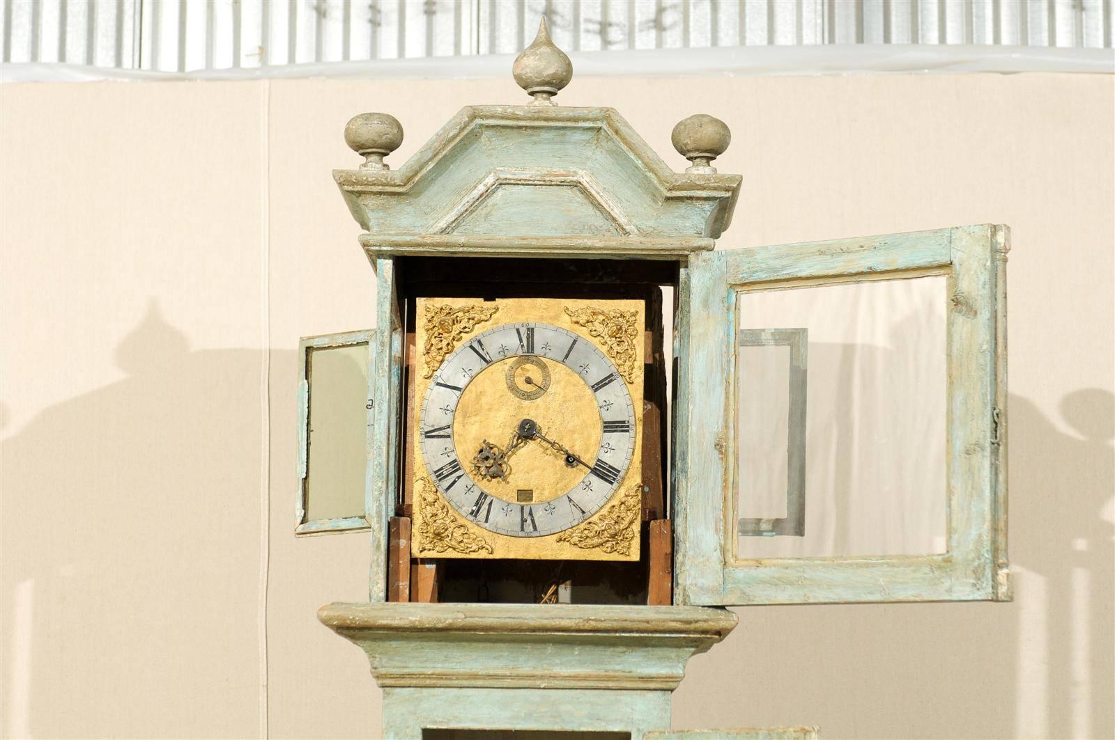 19th Century Swedish Painted Wood Clock with Linear Profile 2