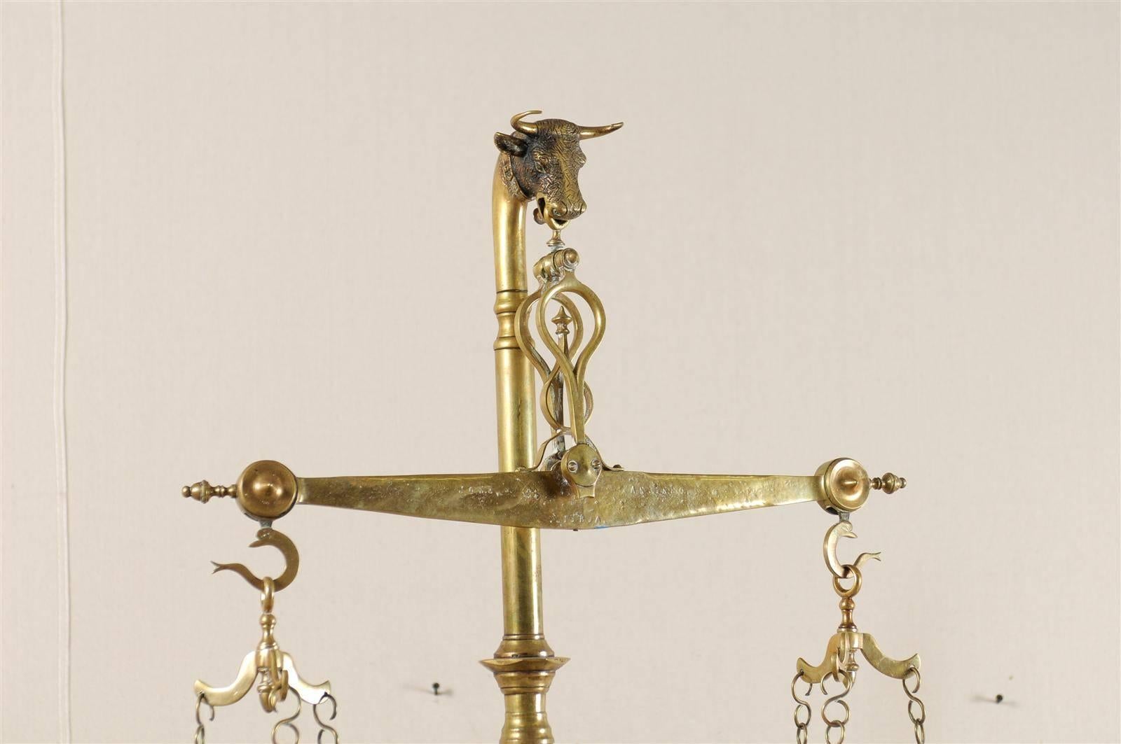 A Grand Sized 19th Century Dutch Brass Scale with Several Small Weights Included 3