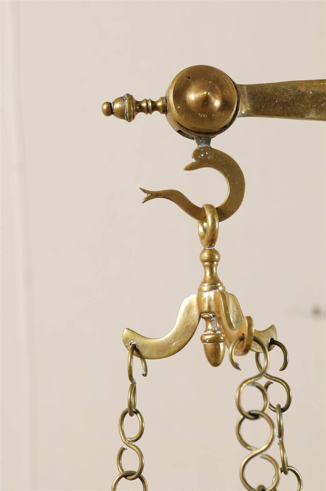 A Grand Sized 19th Century Dutch Brass Scale with Several Small Weights Included 2