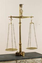 A Grand Sized 19th Century Dutch Brass Scale with Several Small Weights Included