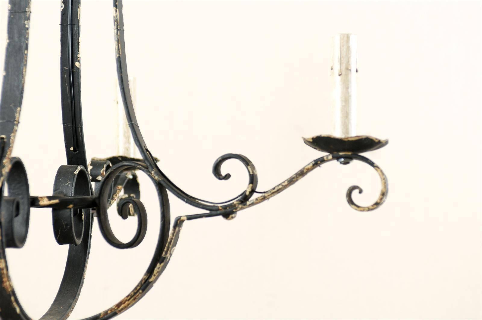 French Vintage Iron Four-Light Chandelier In Good Condition For Sale In Atlanta, GA