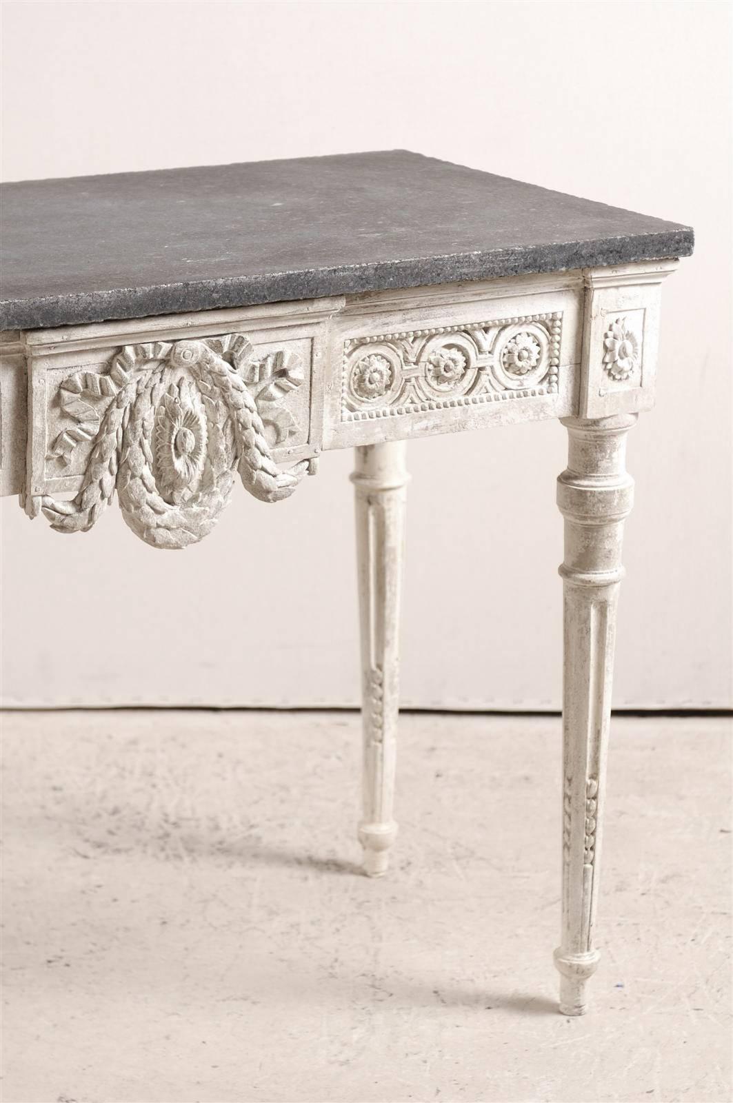Swedish Period Gustavian Console Table with Carved Wood and Granite Table In Good Condition In Atlanta, GA