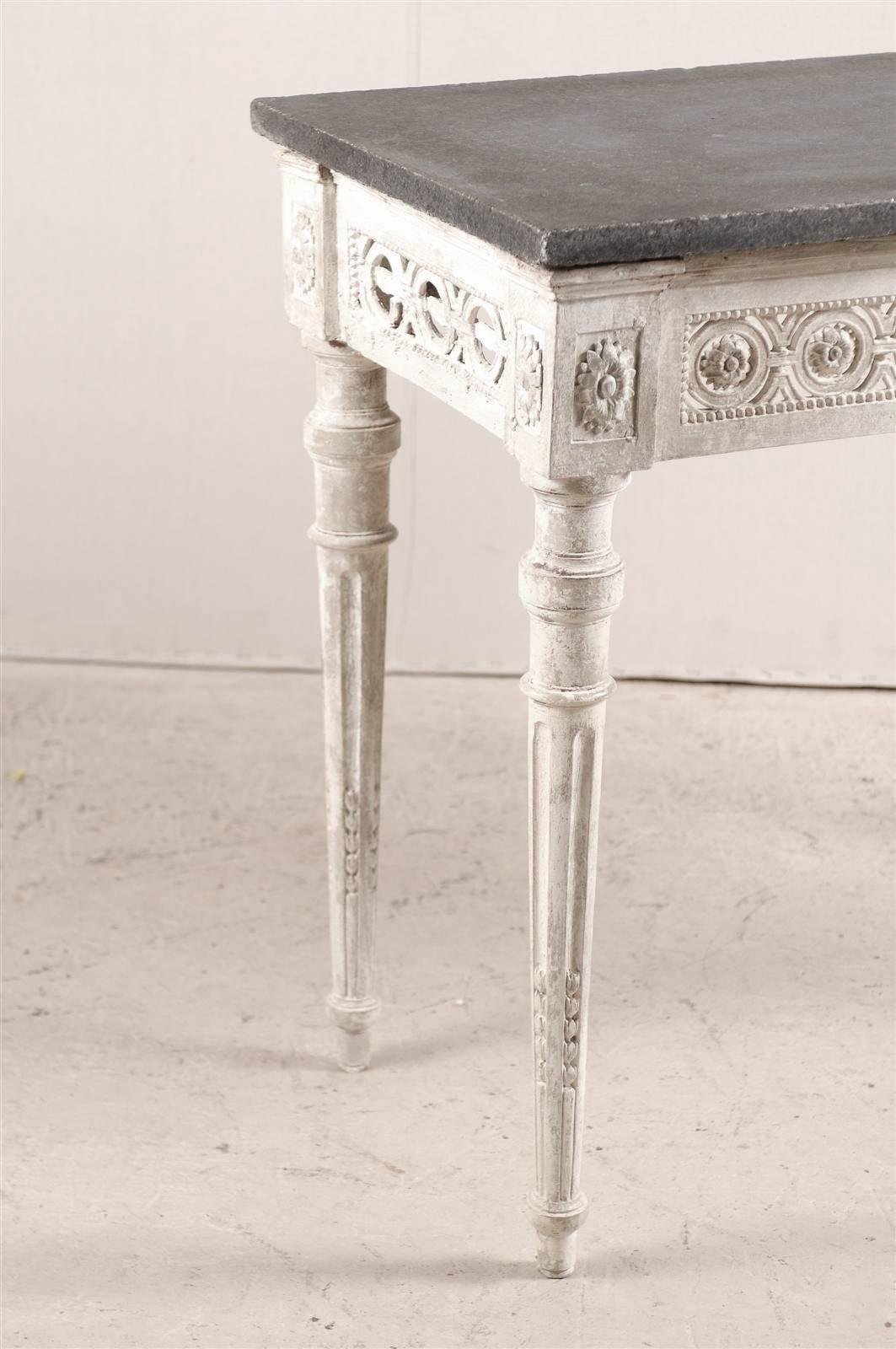 Swedish Period Gustavian Console Table with Carved Wood and Granite Table 1