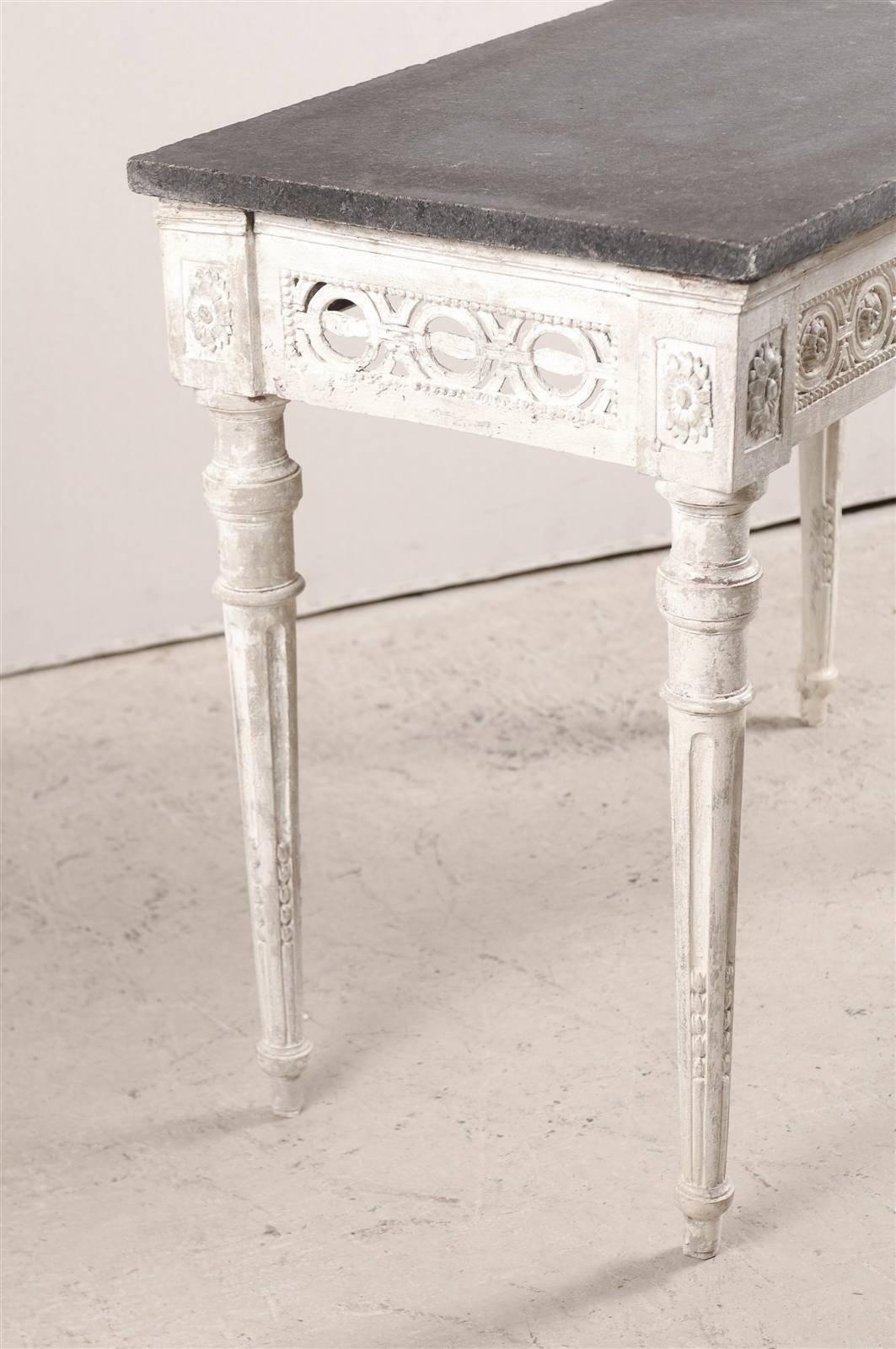 Swedish Period Gustavian Console Table with Carved Wood and Granite Table 2