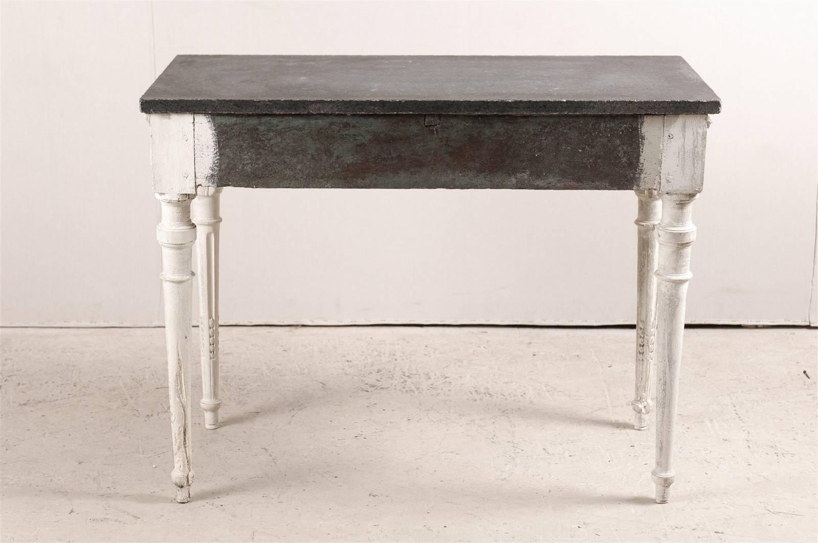 Swedish Period Gustavian Console Table with Carved Wood and Granite Table 4