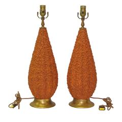 Pair of Mid-Century Coral Ceramic Table Lamps