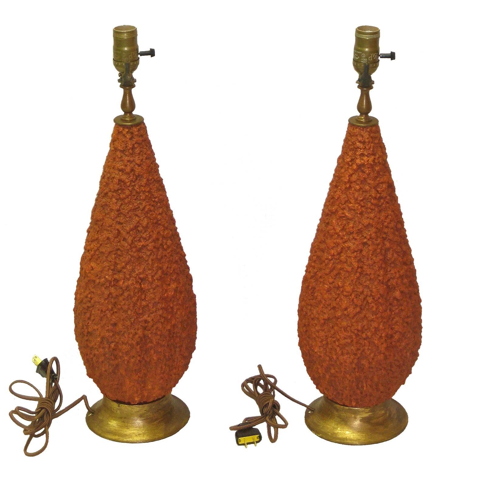 Mid-Century Modern Pair of Mid-Century Coral Ceramic Table Lamps