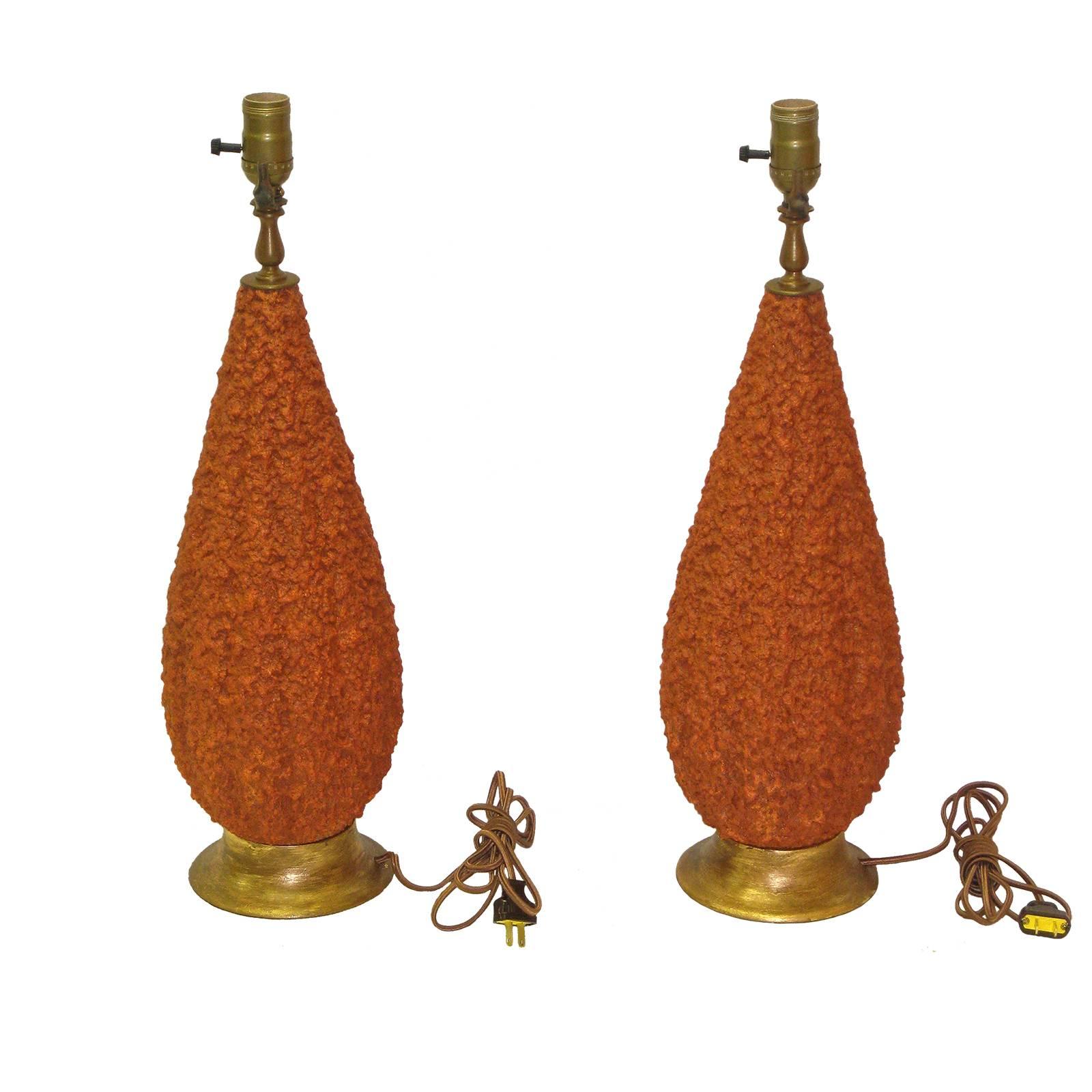 Painted Pair of Mid-Century Coral Ceramic Table Lamps