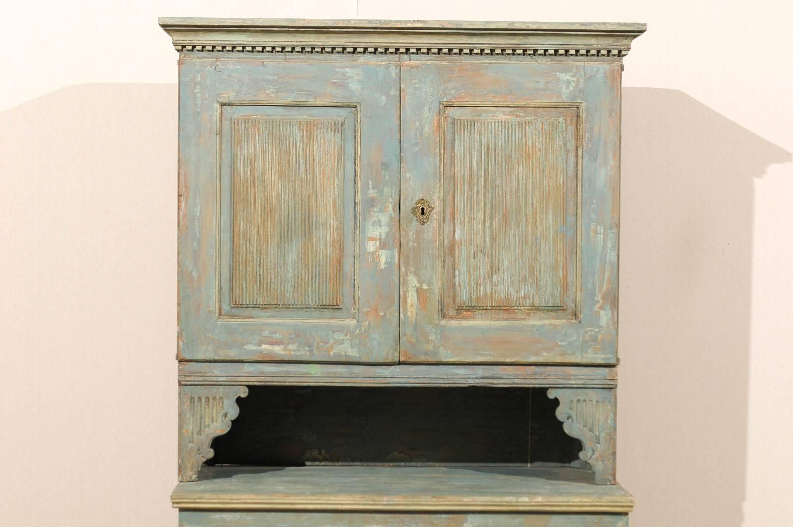 18th Century and Earlier An 18th C. Swedish Late Gustavian Period Cupboard Cabinet w/ it's Original Paint