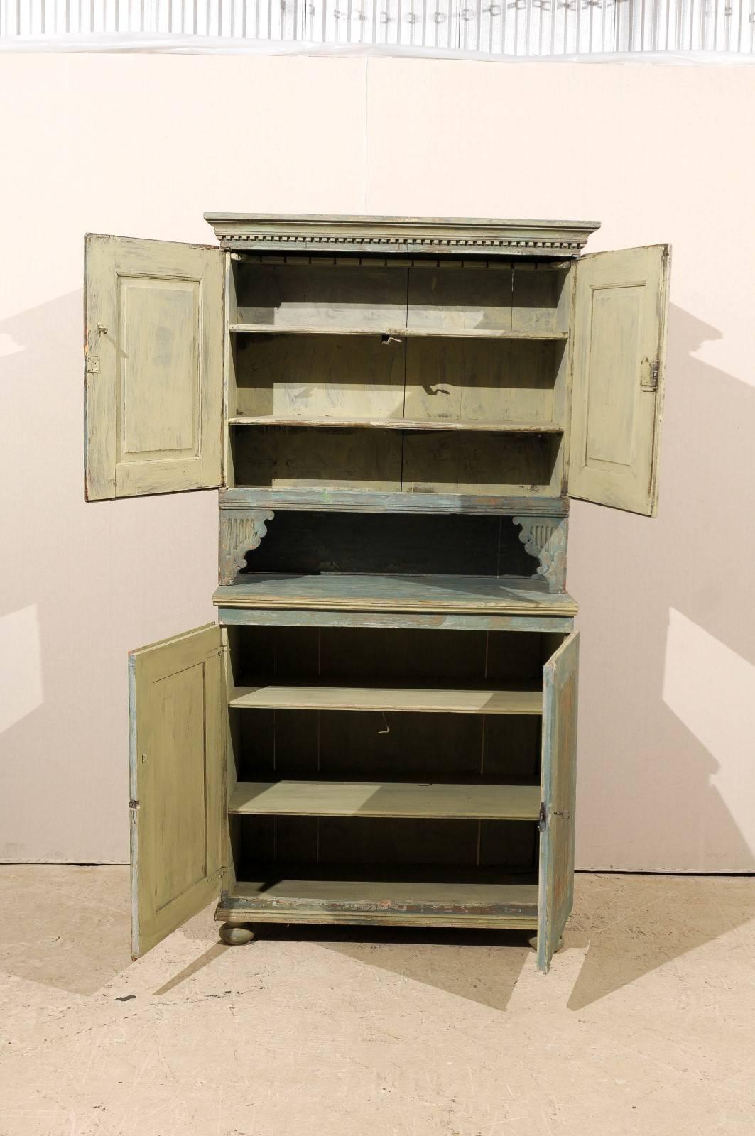 An 18th C. Swedish Late Gustavian Period Cupboard Cabinet w/ it's Original Paint In Good Condition In Atlanta, GA