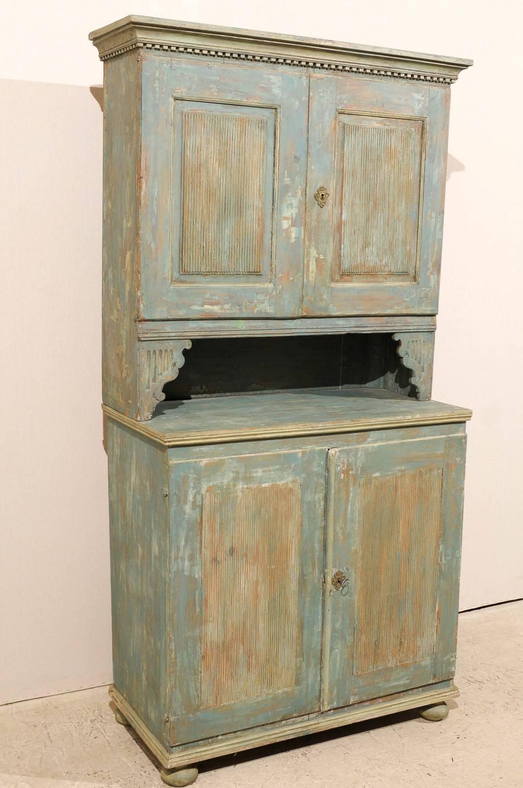 Painted An 18th C. Swedish Late Gustavian Period Cupboard Cabinet w/ it's Original Paint