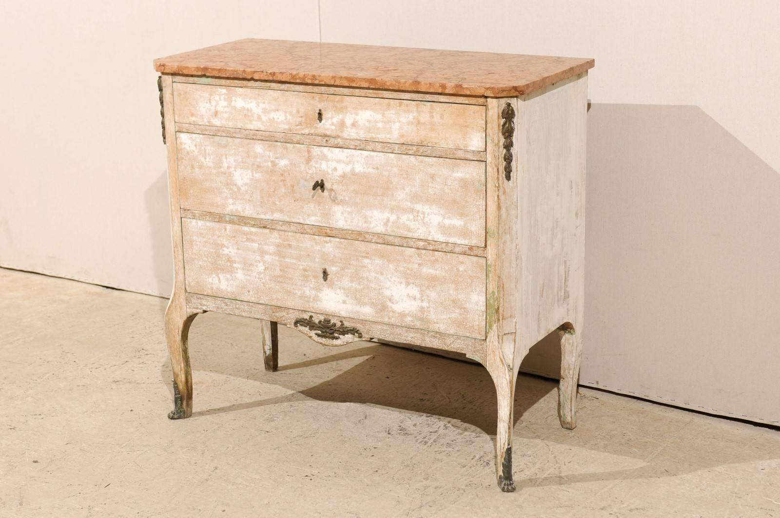 French Early 19th Century Marble Top, Three-Drawer Chest In Good Condition In Atlanta, GA
