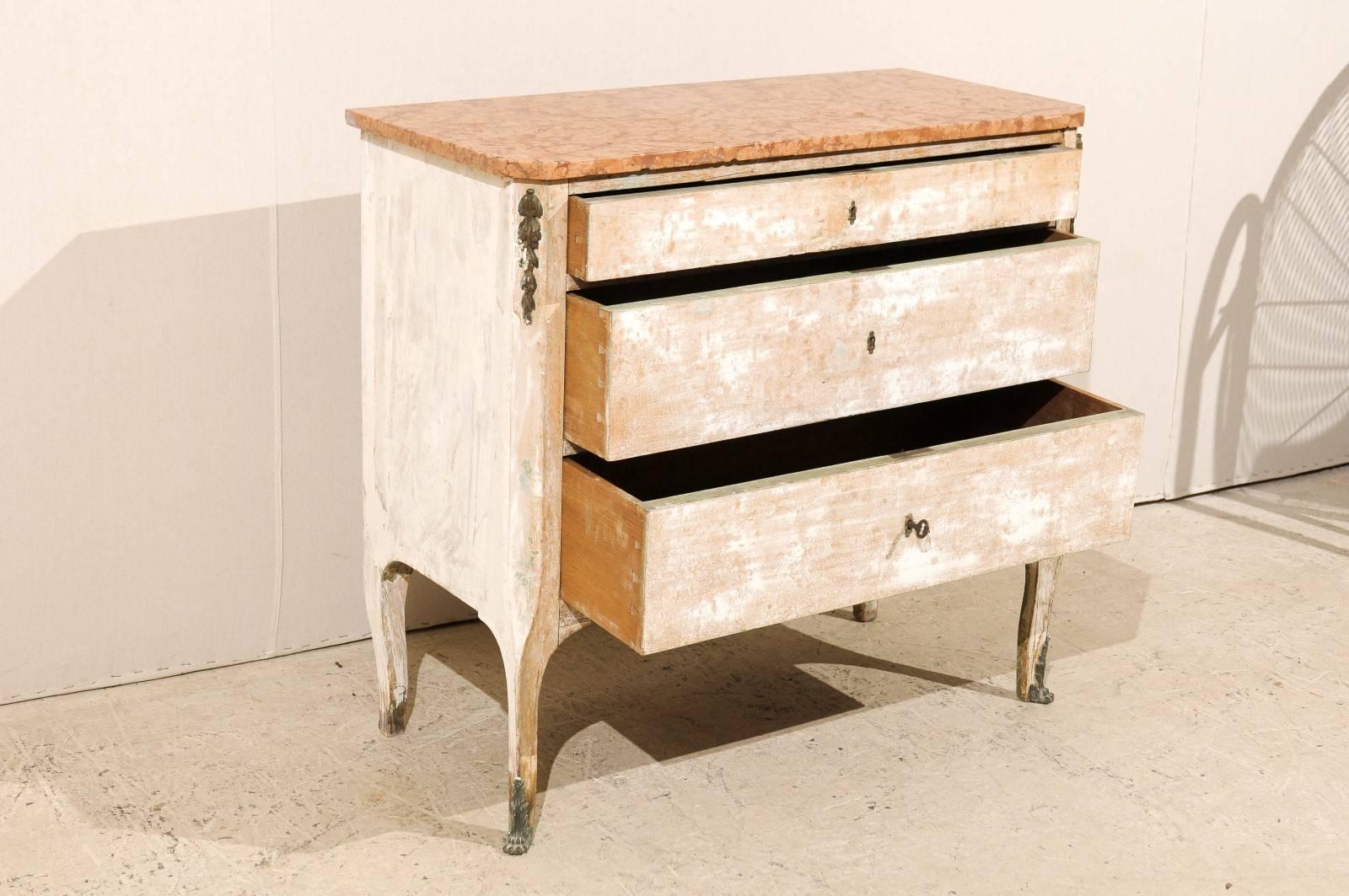 French Early 19th Century Marble Top, Three-Drawer Chest 1