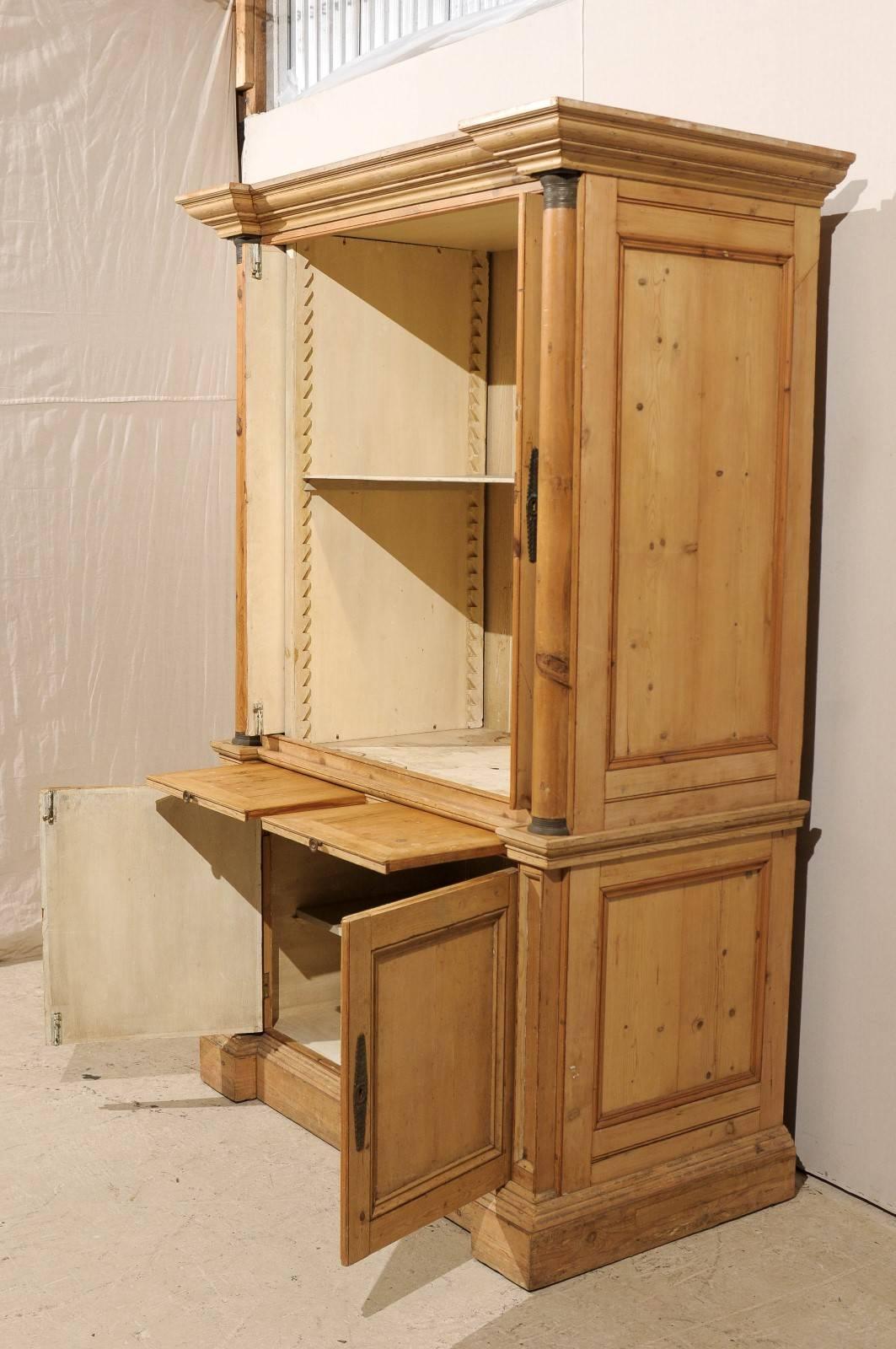 Carved 7’ ft tall English Four-Door Vintage Cabinet with Adjustable Shelves and Drawers For Sale