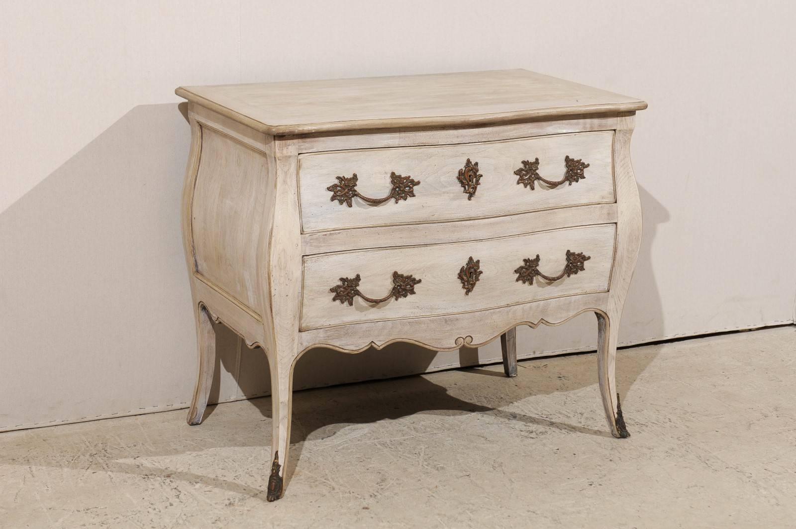 Antique French Bombé Shaped Two-Drawer Chest Raised on Sabre Legs In Good Condition In Atlanta, GA