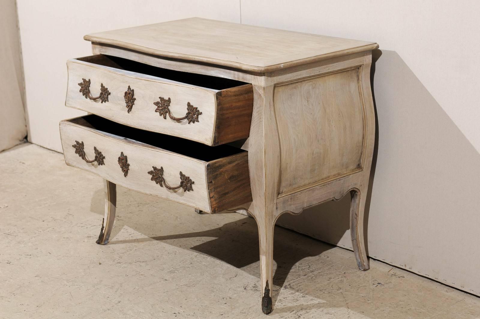 19th Century Antique French Bombé Shaped Two-Drawer Chest Raised on Sabre Legs