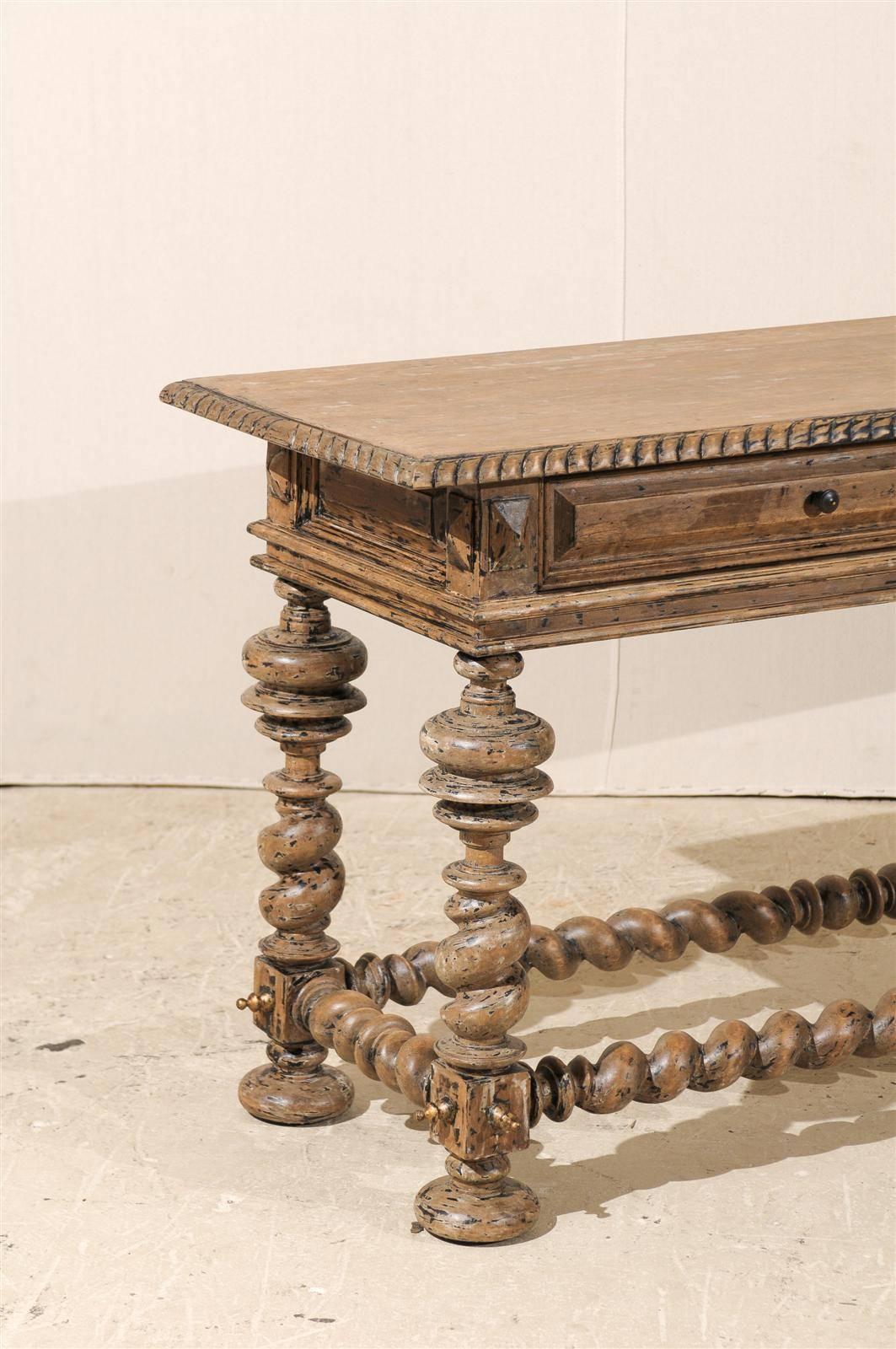 American Portuguese Style Two-Drawer Console Table with Barley Twist Stretcher