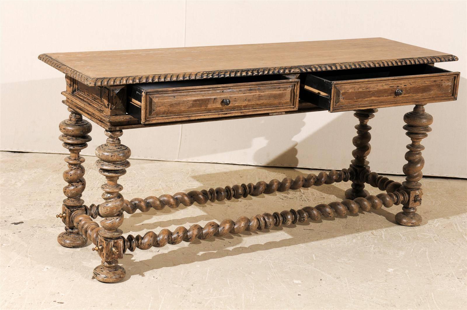 Portuguese Style Two-Drawer Console Table with Barley Twist Stretcher 2