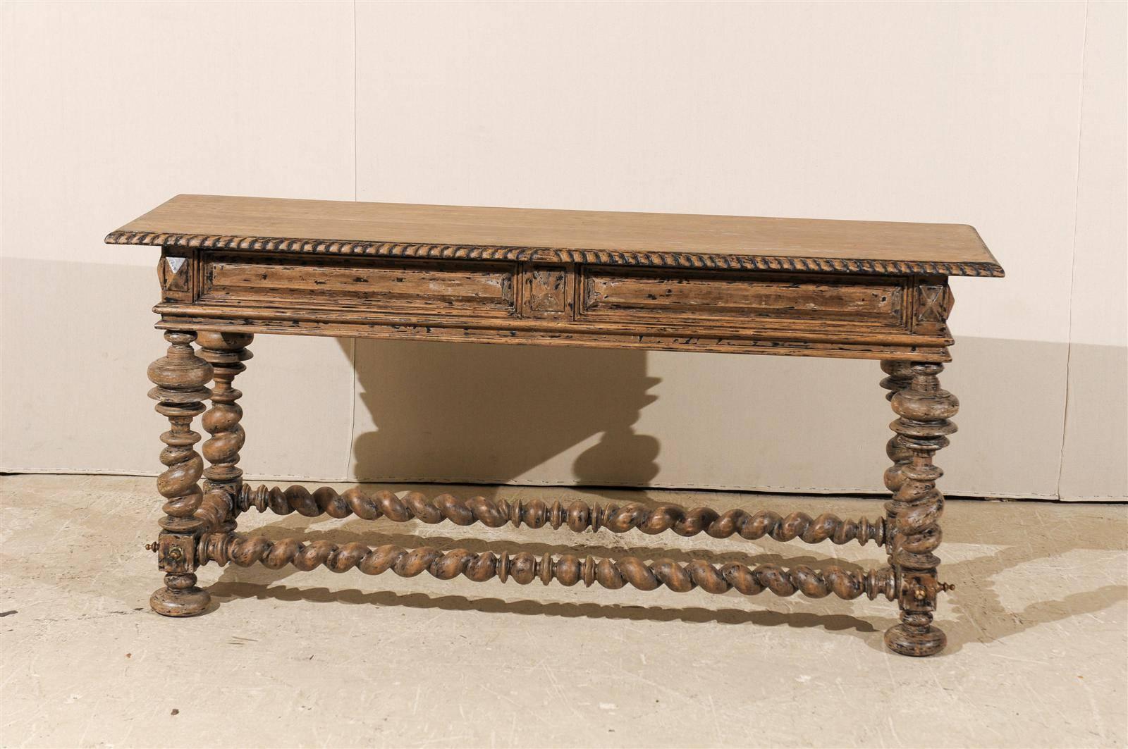 Portuguese Style Two-Drawer Console Table with Barley Twist Stretcher 4