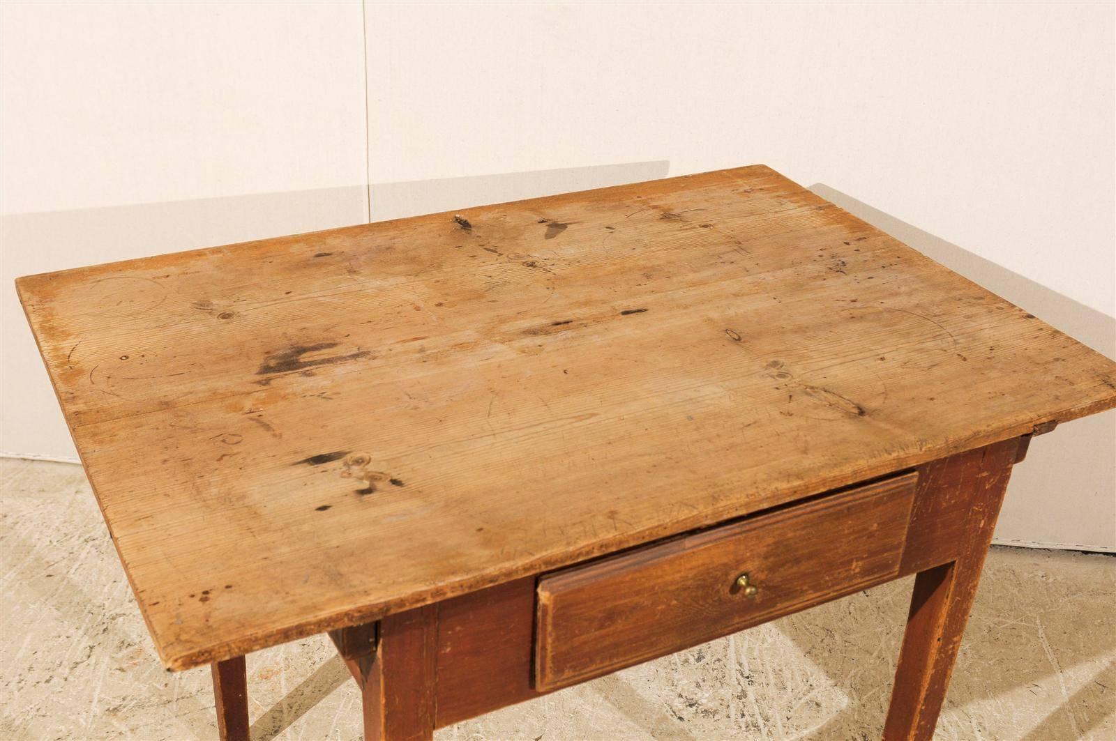 Swedish Single-Drawer Wooden Table, Clean and Simple Lines, Mid-19th Century In Good Condition For Sale In Atlanta, GA